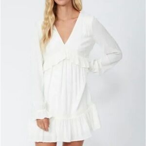 Paige Odelise White Swiss Dot Ruffle Front Long Sleeve Dress NWT